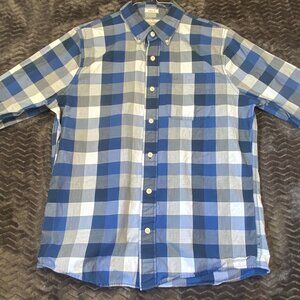 Abercrombie & Fitch Blue & White Plaid Button-Up Shirt Muscle Fit L Mens Casual